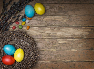 Easter eggs on wooden background