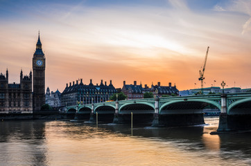 Fototapeta na wymiar Westminster Bridge and Big Ben at Sunset