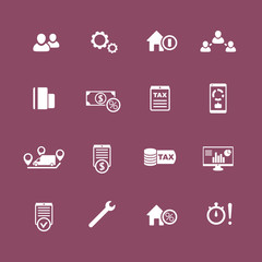 16 finance, costs, tax flat icons, vector illustration, eps10