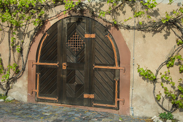 door old wooden with metal mount