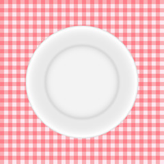 White Plate on a Checkered Tablecloth Vector Illustration