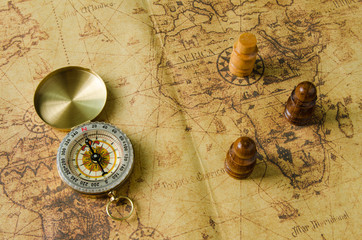 Compass and Chess on old map