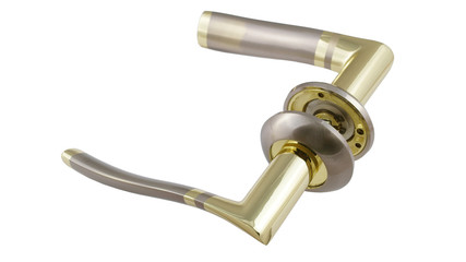 Door handle in gold on a white background 