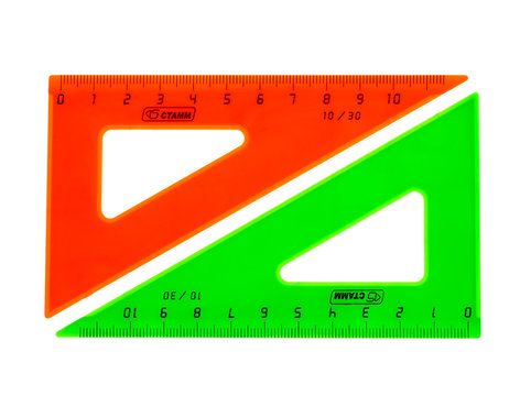  red and green triangles isolated on white background.