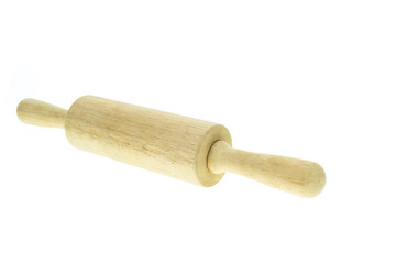 Close up wooden rolling pin isolated on white
