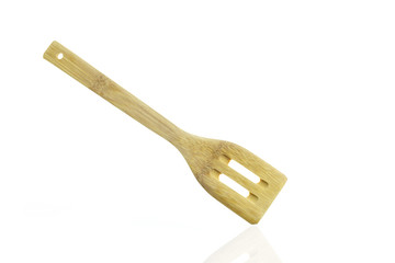 Close up Cooking wooden spatula isolated on white