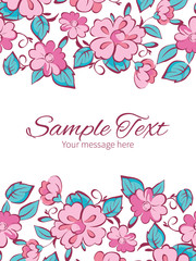 Vector pink blue kimono flowers vertical double borders frame