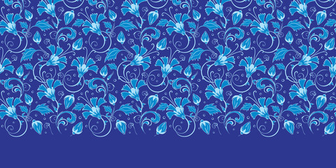 Vector dark blue turkish floral horizontal border seamless