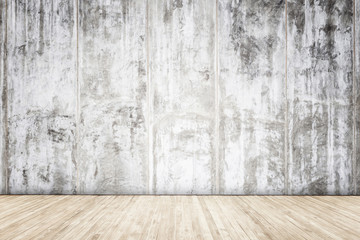 Grey cement wall with wooden plank texture and background