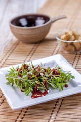 Sedum salad and red sauce.