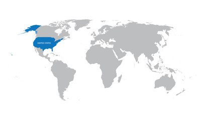 map of the world with indication of United States