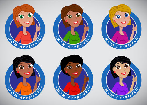 Multiethnic Multiracial Mom Approved Seal Icon Set