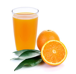 Orange juice and slices of orange isolated on white