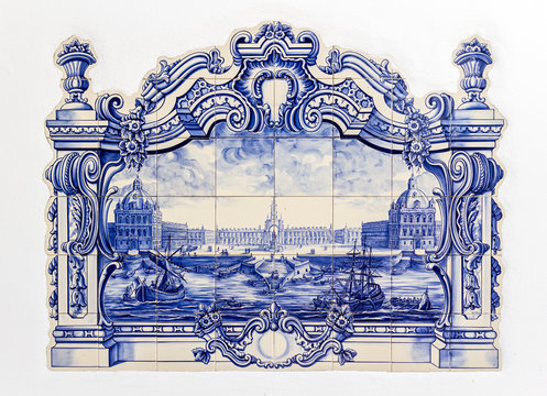 Portuguese traditional hand painted tin-glazed ceramic tilework,