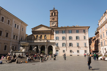 Naklejka premium Facade of Basilica di Santa Maria in Trastevere