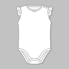 baby girl bodysuit flat sketch template isolated on grey background