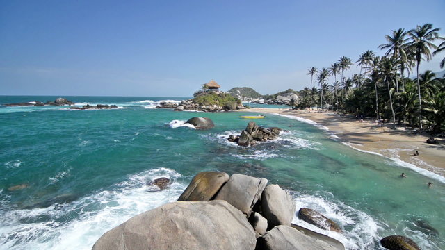 Scene at the beach of Cabo San Juan del Guia in Tayrona National Park in Colombia