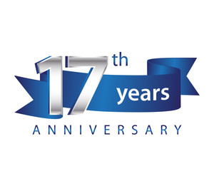 17 Years Anniversary Logo Blue Ribbon - obrazy, fototapety, plakaty