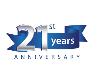 21 Years Anniversary Logo Blue Ribbon - obrazy, fototapety, plakaty
