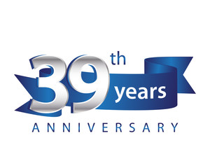 39 Years Anniversary Logo Blue Ribbon