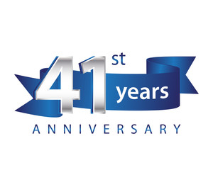 41 Years Anniversary Logo Blue Ribbon - obrazy, fototapety, plakaty