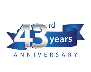 43 Years Anniversary Logo Blue Ribbon - obrazy, fototapety, plakaty