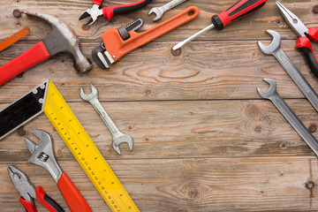 Mechanical kit in the wooden background