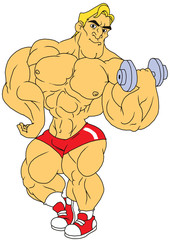 Muscular bodybuilder workout,illustration,color,logo,isolated on a white