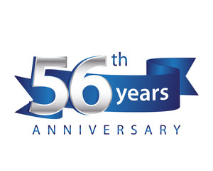 56 Years Anniversary Logo Blue Ribbon