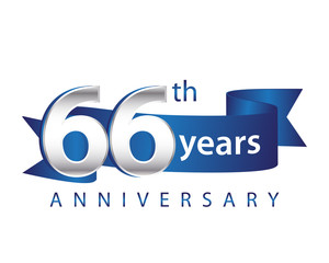 66 Years Anniversary Logo Blue Ribbon - obrazy, fototapety, plakaty