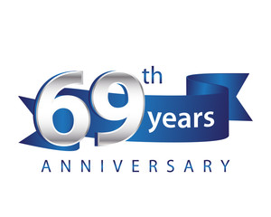 69 Years Anniversary Logo Blue Ribbon