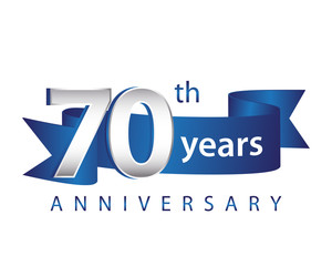 70 Years Anniversary Logo Blue Ribbon