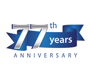 77 Years Anniversary Logo Blue Ribbon
