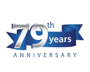 79 Years Anniversary Logo Blue Ribbon