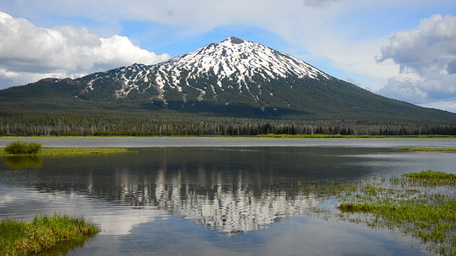 Reflection of Mount Bachelor in Sparks Lake near Bend in central Oregon