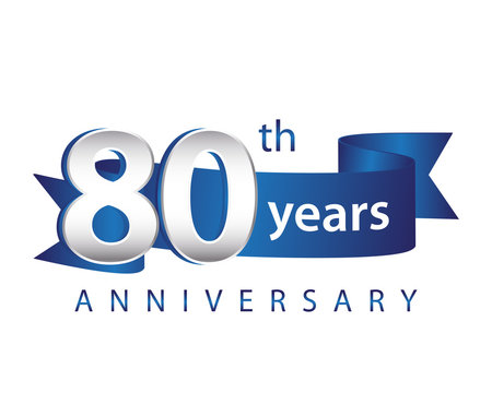 80 Years Anniversary Logo Blue Ribbon