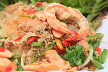 Shrimp glass noodles salad and - Asia food