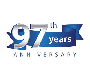97 Years Anniversary Logo Blue Ribbon