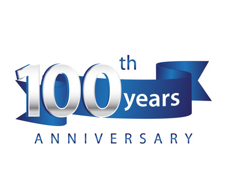 100 Years Anniversary Logo Blue Ribbon