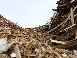 wave of wood stack on a demolition site