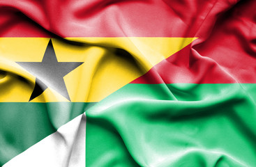 Waving flag of Madagascar and Ghana