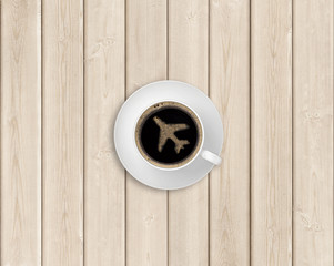 Black coffee in the center of a wooden table