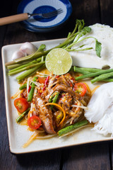 spicy papaya salad with salted crab and fermented fish