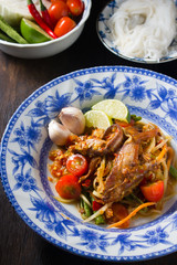 spicy papaya salad with salted crab and fermented fish