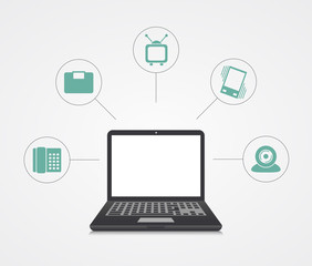 Vector digital marketing. Laptop with sample icons