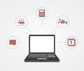 Vector digital marketing. Laptop with sample icons