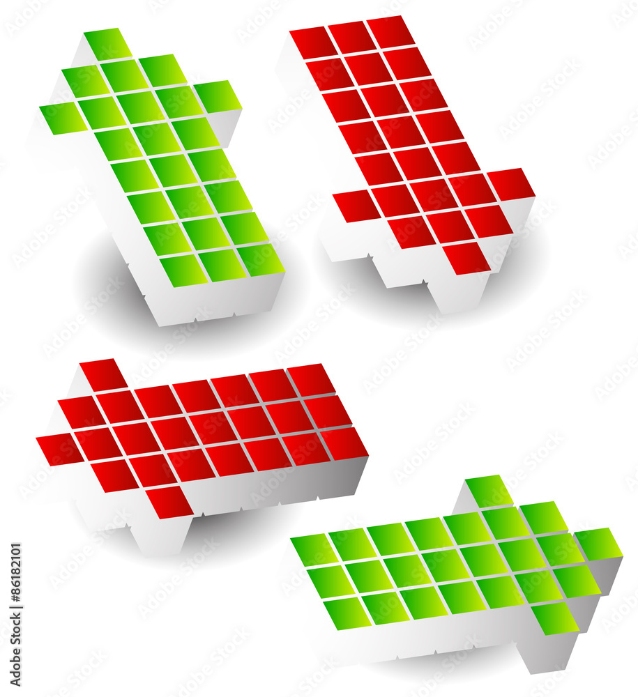Poster set of 4 arrow pointing left, right, up, down. 3d arrows made of