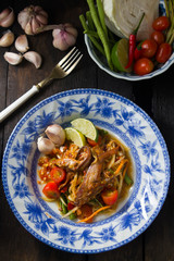spicy papaya salad with salted crab and fermented fish
