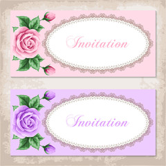 Vintage invitation template with roses