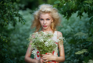 Portrait of a dreamy fairy young beautiful  girl outdoor